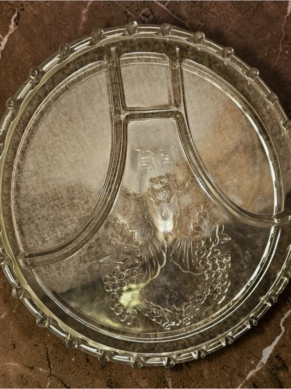 Set of 4 Vintage Hazel Atlas Cornucopia Clear Pressed Glass 10.5” Divided Plate